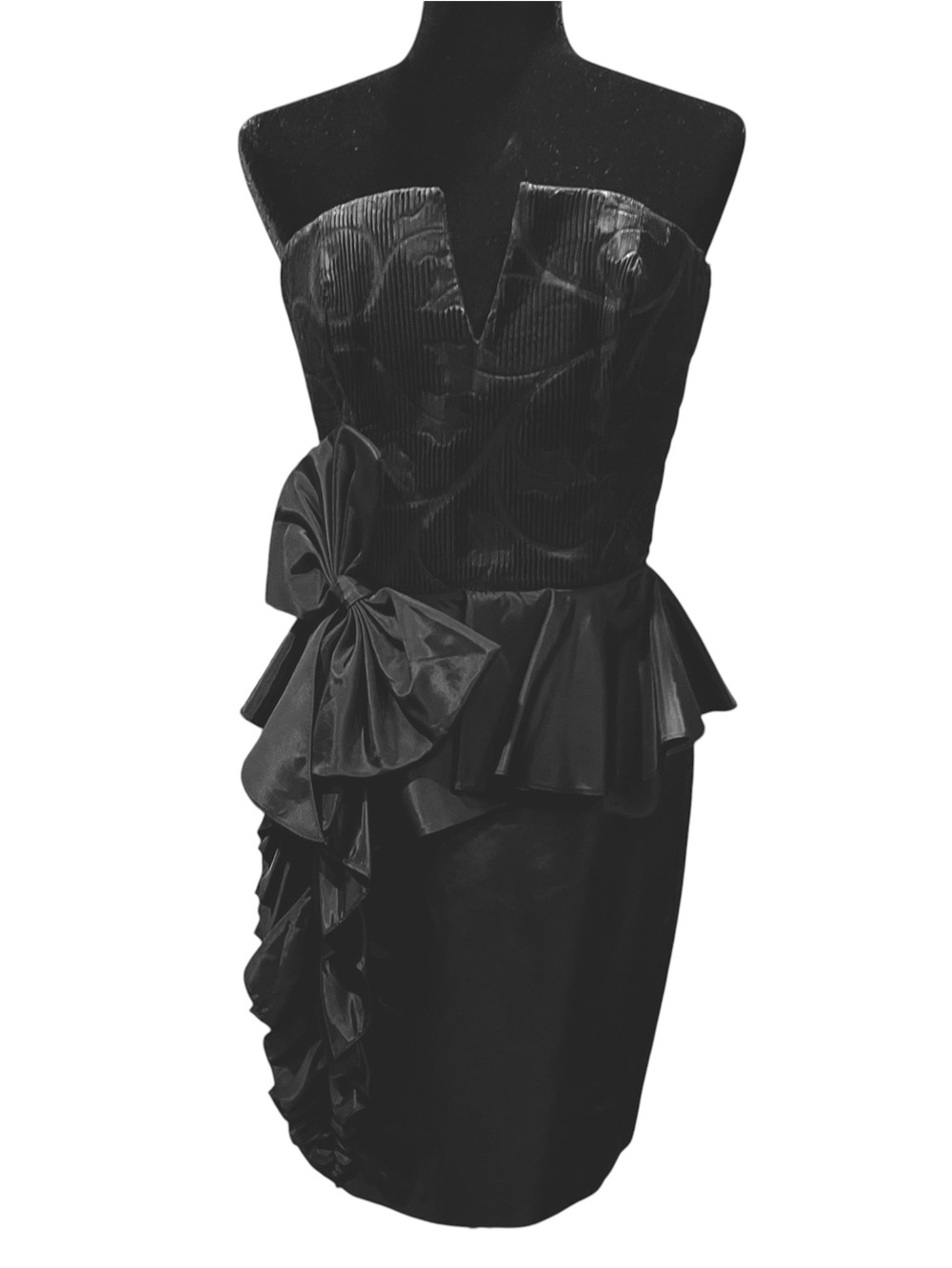 Zum Zum - 80's Black Strapless Bow Accent Dress - Size 9/10